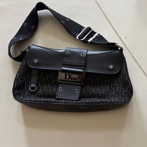 Dior Black Columbus Logo Monogram Shoulder Bag with Wide Strap Authentic